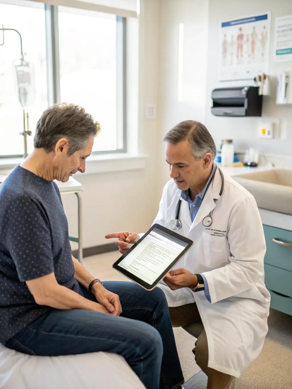 A patient receiving a consultation from a Regenxx wound care specialist, emphasizing personalized care and treatment planning.